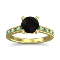 Black Onyx Ring In 18k Yellow Gold With Emerald And Aquamarine Vakra Round Classic Ring