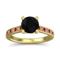 Black Onyx Ring In 18k Yellow Gold With Garnet And Pink Tourmaline Vakra Round Classic Ring