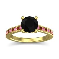 Black Onyx Ring In 18k Yellow Gold With Pink Tourmaline And Garnet Vakra Round Classic Ring