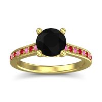 Black Onyx Ring In 18k Yellow Gold With Pink Tourmaline And Ruby Vakra Round Classic Ring