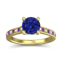Blue Sapphire Ring In 14k Yellow Gold With Aquamarine And Amethyst Vakra Round Classic Ring