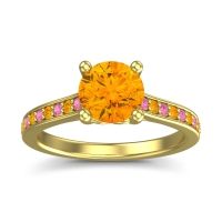 Citrine Ring In 18k Yellow Gold With Pink Tourmaline Vakra Round Classic Ring