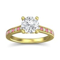 Lab Diamond Ring In 14k Yellow Gold With Diamond And Pink Tourmaline Vakra Round Classic Ring