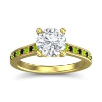Lab Diamond Ring In 14k Yellow Gold With Peridot And Black Onyx Vakra Round Classic Ring