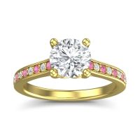 Lab Diamond Engagement Ring In 14k Yellow Gold With Pink Tourmaline And Diamond - Vakra Round Classic Ring