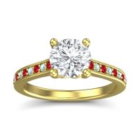 Lab Diamond Ring In 14k Yellow Gold With Ruby And Aquamarine Vakra Round Classic Ring