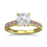 Lab Diamond Ring In 18k Yellow Gold With Swiss Blue Topaz And Pink Tourmaline Vakra Round Classic Ring