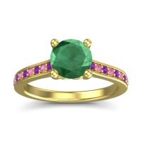 Emerald Ring In 18k Yellow Gold With Amethyst And Pink Tourmaline Vakra Round Classic Ring