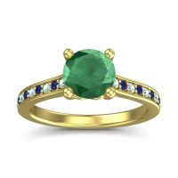Emerald Ring In 18k Yellow Gold With Aquamarine And Blue Sapphire Vakra Round Classic Ring