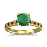 Emerald Ring In 18k Yellow Gold With Blue Sapphire And Citrine Vakra Round Classic Ring