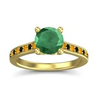 Emerald Ring In 18k Yellow Gold With Citrine And Black Onyx Vakra Round Classic Ring