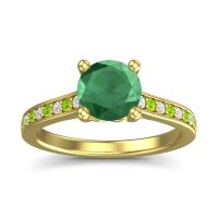 Emerald Ring In 14k Yellow Gold With Lab Diamond And Peridot Vakra Round Classic Ring