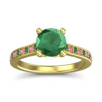 Emerald Ring In 18k Yellow Gold With Pink Tourmaline Vakra Round Classic Ring