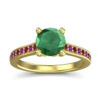 Lab Emerald Ring In 18k Yellow Gold With Garnet And Amethyst Vakra Round Classic Ring