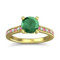 Emerald Ring In 14k Yellow Gold With Pink Tourmaline And Aquamarine Vakra Round Classic Ring