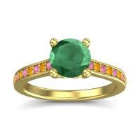 Emerald Ring In 14k Yellow Gold With Pink Tourmaline And Citrine Vakra Round Classic Ring