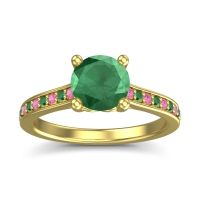 Emerald Ring In 14k Yellow Gold With Pink Tourmaline Vakra Round Classic Ring