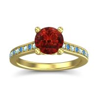 Garnet Ring In 18k Yellow Gold With Aquamarine And Swiss Blue Topaz Vakra Round Classic Ring