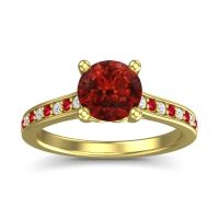 Garnet Ring In 18k Yellow Gold With Diamond And Ruby Vakra Round Classic Ring
