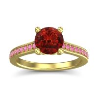 Garnet Ring In 18k Yellow Gold With Pink Tourmaline Vakra Round Classic Ring