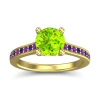 Peridot Ring In 18k Yellow Gold With Amethyst And Blue Sapphire Vakra Round Classic Ring