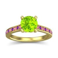 Peridot Ring In 18k Yellow Gold With Pink Tourmaline And Amethyst Vakra Round Classic Ring