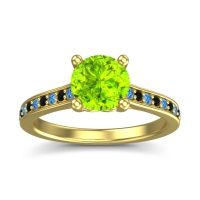 Peridot Ring In 18k Yellow Gold With Swiss Blue Topaz And Black Onyx Vakra Round Classic Ring