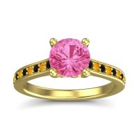 Pink Tourmaline Ring In 18k Yellow Gold With Black Onyx And Citrine Vakra Round Classic Ring