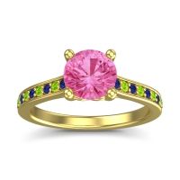 Pink Tourmaline Ring In 14k Yellow Gold With Blue Sapphire And Peridot Vakra Round Classic Ring