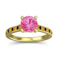 Pink Tourmaline Ring In 18k Yellow Gold With Citrine And Black Onyx Vakra Round Classic Ring