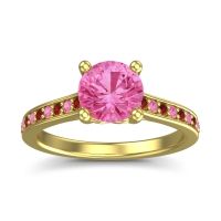 Pink Tourmaline Ring In 14k Yellow Gold With Garnet Vakra Round Classic Ring