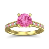 Pink Tourmaline Ring In 14k Yellow Gold With Aquamarine Vakra Round Classic Ring