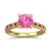 Pink Tourmaline Ring In 14k Yellow Gold With Garnet Vakra Round Classic Ring