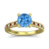 Swiss Blue Topaz Ring In 18k Yellow Gold With Aquamarine And Garnet Vakra Round Classic Ring