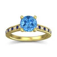 Swiss Blue Topaz Ring In 18k Yellow Gold With Lab Diamond And Blue Sapphire Vakra Round Classic Ring