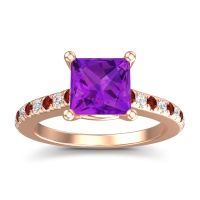 Amethyst Ring In 14K Rose Gold With Garnet And Lab Diamond Racana Princess Classic Ring