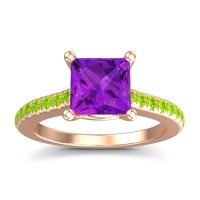 Amethyst Ring In 14K Rose Gold With Peridot Racana Princess Classic Ring