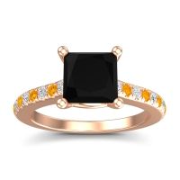 Black Onyx Ring In 14K Rose Gold With Diamond And Citrine Racana Princess Classic Ring