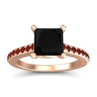 Black Onyx Ring In 18K Rose Gold With Garnet Racana Princess Classic Ring
