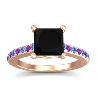 Black Onyx Ring In 18K Rose Gold With Swiss Blue Topaz And Amethyst Racana Princess Classic Ring
