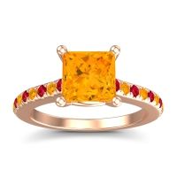 Citrine Ring In 14K Rose Gold With Ruby Racana Princess Classic Ring