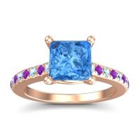 Swiss Blue Topaz Ring In 14K Rose Gold With Aquamarine And Amethyst Racana Princess Classic Ring