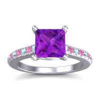 Amethyst Ring In 14k White Gold With Aquamarine And Pink Tourmaline Racana Princess Classic Ring