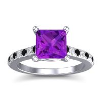 Amethyst Ring In 14k White Gold With Black Onyx And Lab Diamond Racana Princess Classic Ring