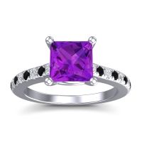 Amethyst Ring In 14k White Gold With Lab Diamond And Black Onyx Racana Princess Classic Ring