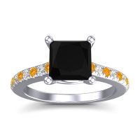 Black Onyx Engagement Ring In 14k White Gold With Citrine And Diamond - Racana Princess Classic Ring