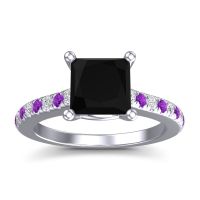 Black Onyx Ring In 14k White Gold With Diamond And Amethyst Racana Princess Classic Ring