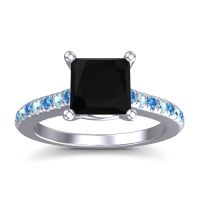 Black Onyx Ring In 18k White Gold With Swiss Blue Topaz And Aquamarine Racana Princess Classic Ring