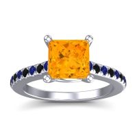 Citrine Ring In 14k White Gold With Blue Sapphire And Black Onyx Racana Princess Classic Ring