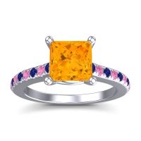 Citrine Ring In 14k White Gold With Blue Sapphire And Pink Tourmaline Racana Princess Classic Ring